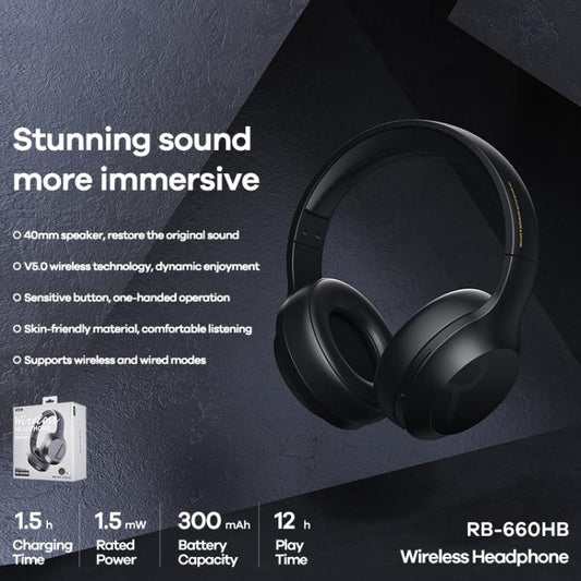 REMAX RB-660HB Stereo Wireless Bluetooth Headset with 3.5mm Audio Cable