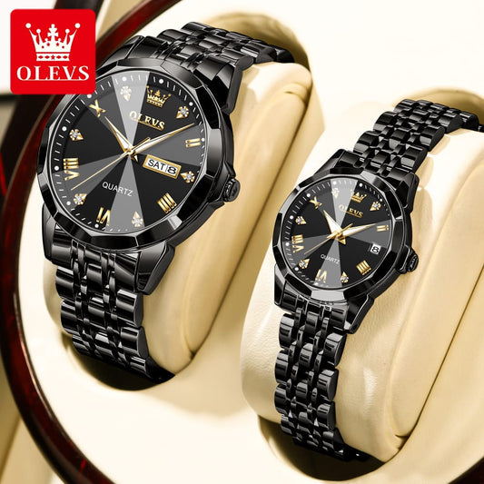 OLEVES 9931 Luxury Quartz Movement Couple Watch Set