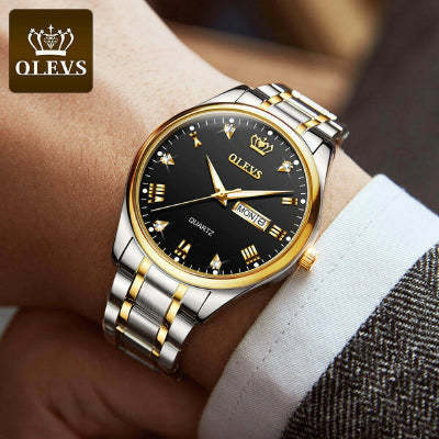 Olevs Day Date Two Tone Chain Watch