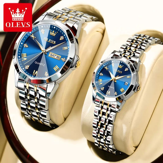 OLEVES 9931 Luxury Quartz Movement Couple Watch Set