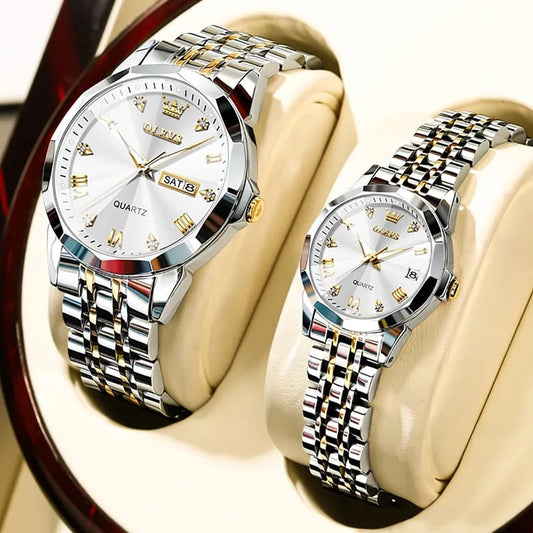 OLEVES 9931 Luxury Quartz Movement Couple Watch Set