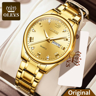 Olevs Day Date Two Tone Chain Watch