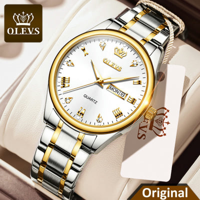Olevs Day Date Two Tone Chain Watch